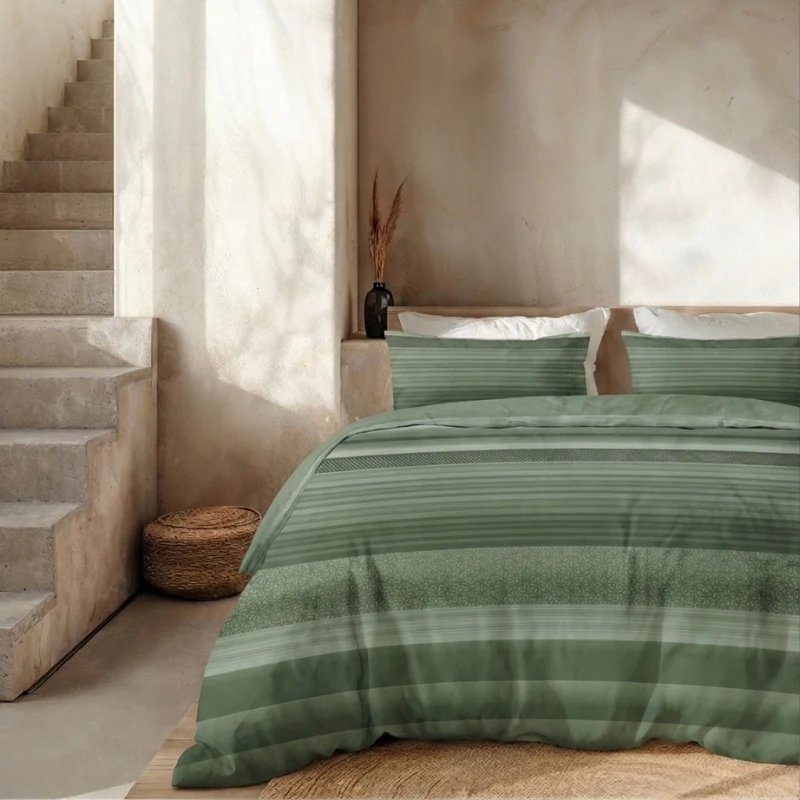 Dekbedovertrek Percale Katoen - Stripe Olive
