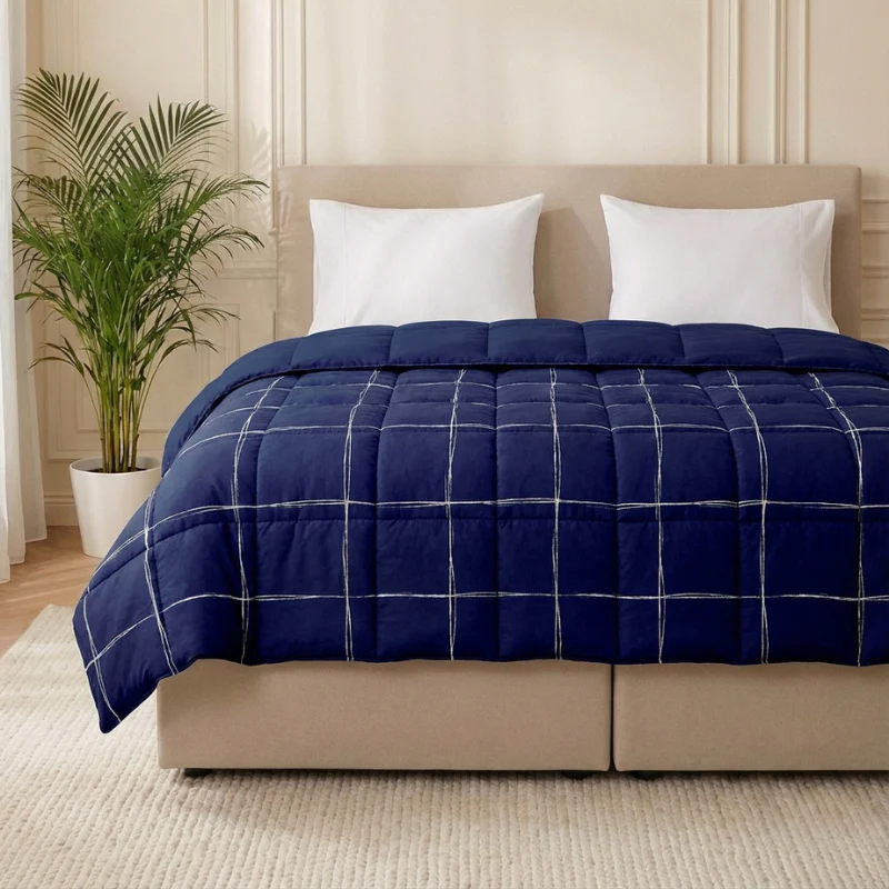 Easy Dekbed Zonder Overtrek - Scribble Squares - Navy