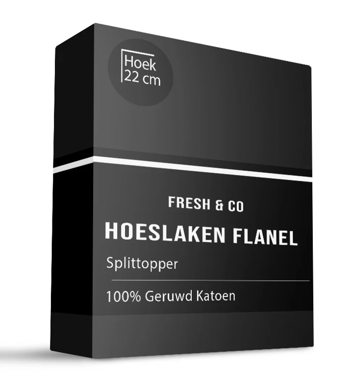 Splittopper Hoeslaken Katoen Flanel - Zwart