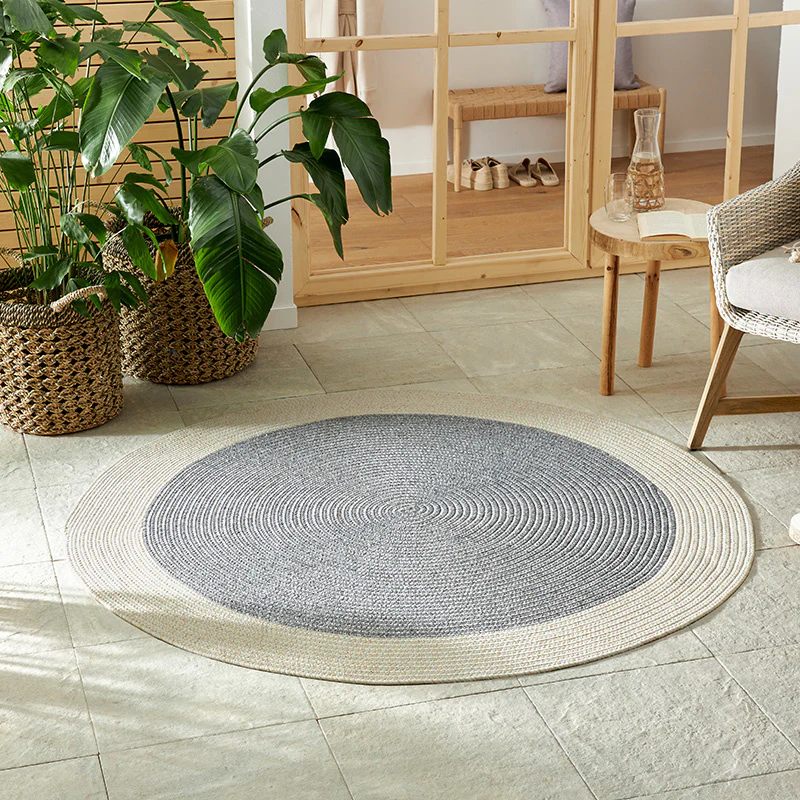 Jute Buitenkleed Braids Rond - Grijs/Creme