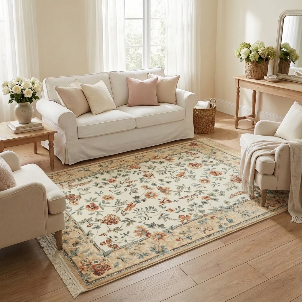 Vloerkleed Oriental Flowers - Geel/Crème